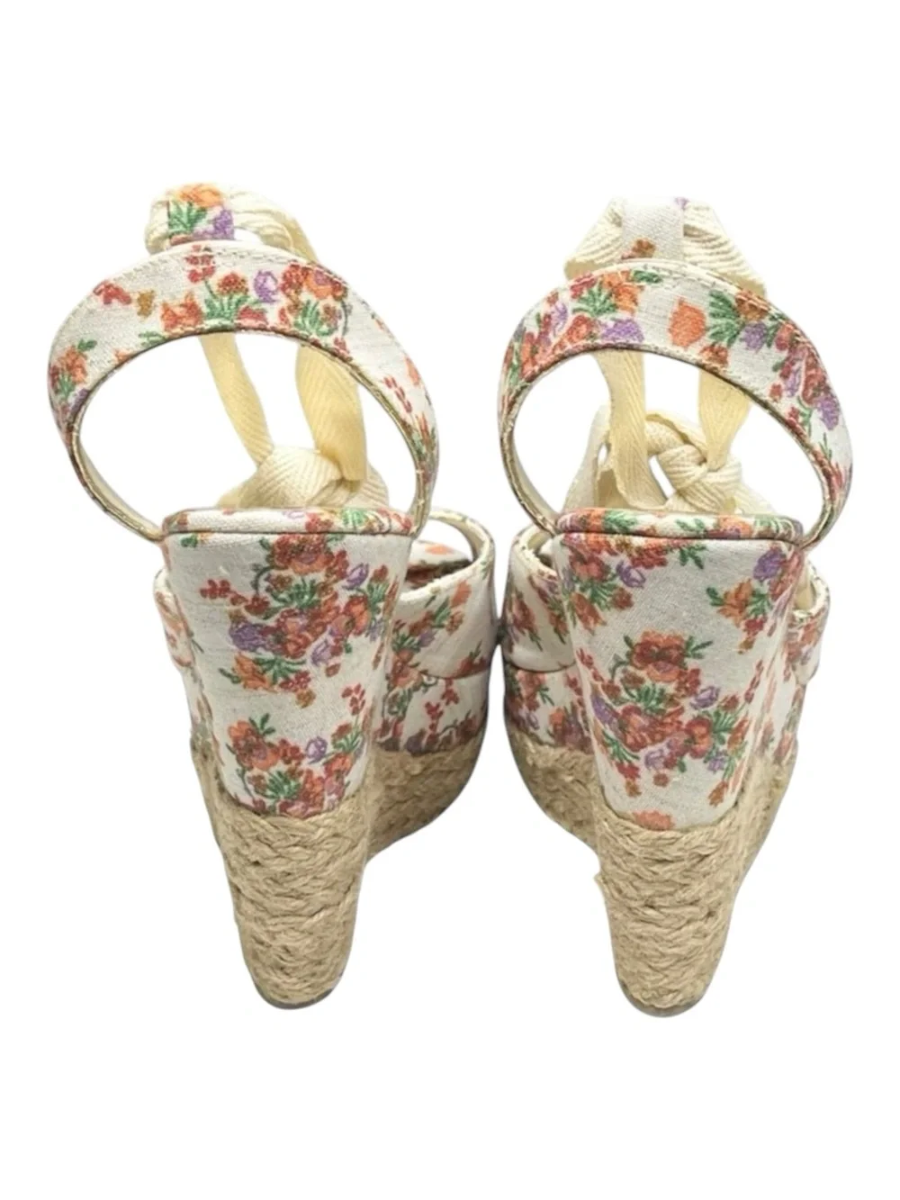 new Sergio Zelcer ❀ Platform Ankle Wrap Floral Print Sandal Espadrilles ❀ Cream